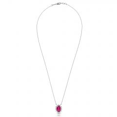 Lab Grown Diamond & Ruby Oval Halo Necklace